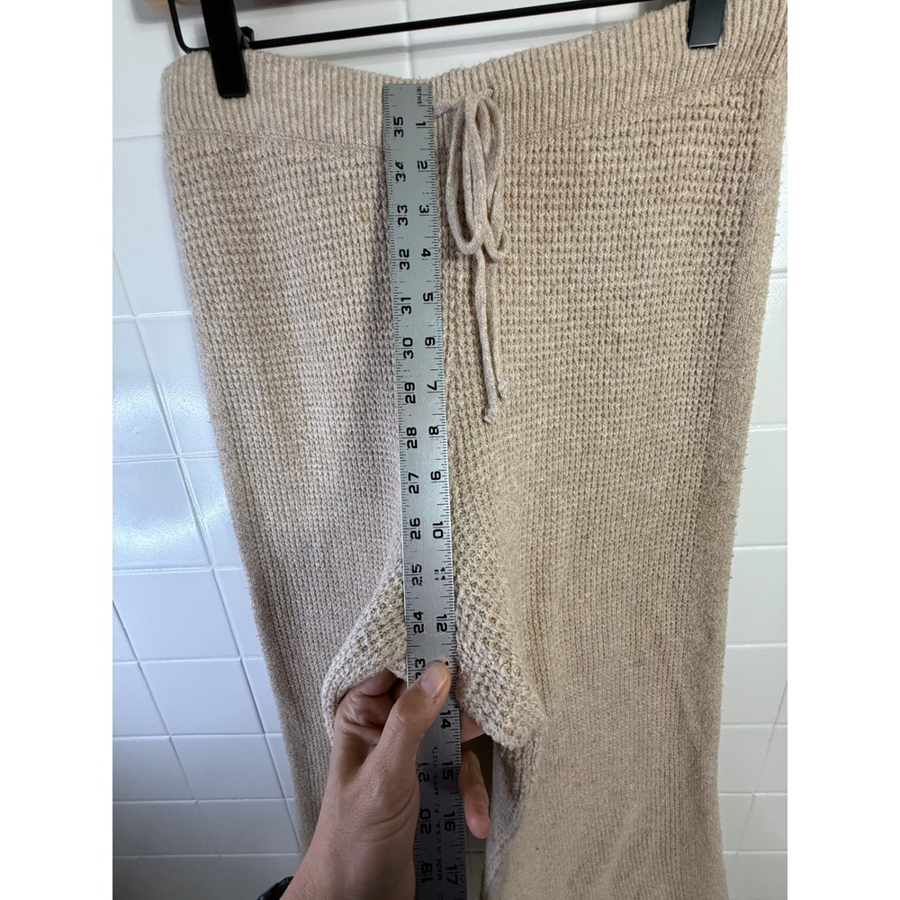Aerie Waffle Knit Wide Leg Lounge Pants Beige Oatmeal Drawstring Size M Regular - Picture 4 of 7